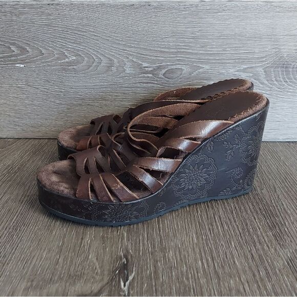 Vintage 90s Report Brown Caged Wedge Platform Sandal 7 - Picture 4 of 10